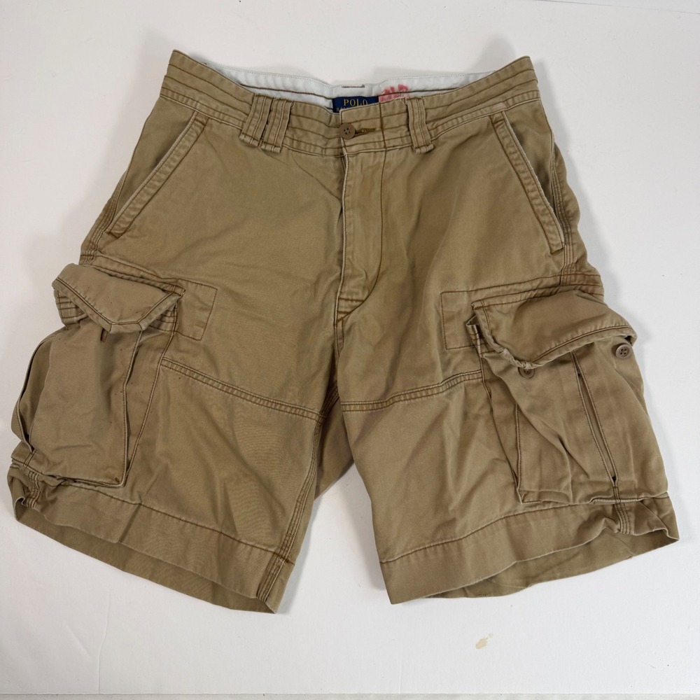 Y2K Polo Ralph Lauren Cargo Shorts 32 Khaki Cotton Utility Casual Preppy